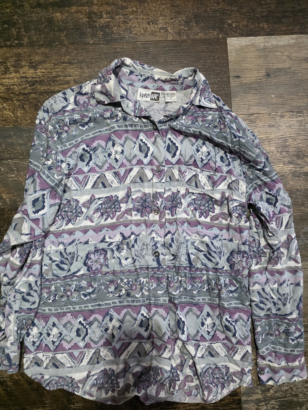 Krazy Kat Button-Up Shirt in Dusty Purple and Slate